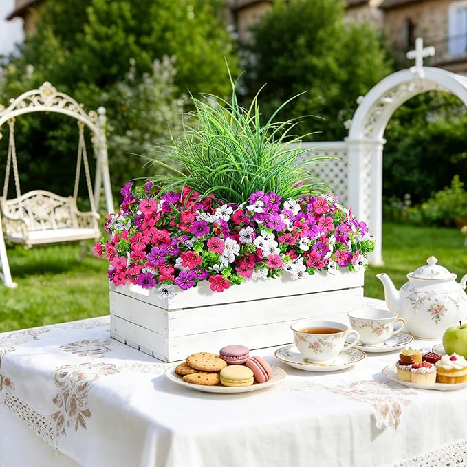 Artificial Flowers for Outdoors, 14 Bundles UV Resistant Fake Flowers Daisy with Greenery Plants,Faux Outdoor Flowers for Spring Summer Decoration, Outdoor Faux Plants Home Window Porch Patio Yard