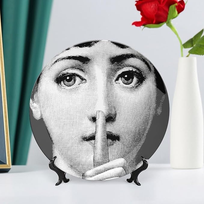 Lina Cavalieri Plate, Wall Decorative Plate, Mysterious Face Plate Wall Hanging Decoration,Including Bracket And Special Spring HooK,style-7,10inch
