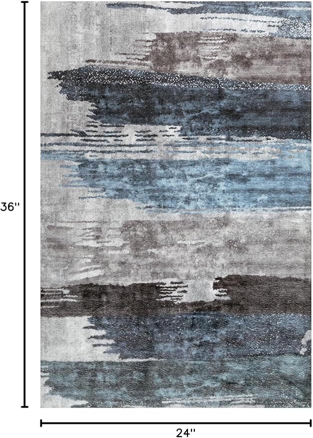 Ciicool Modern Abstract Area Rug 2x3 Washable Small Entryway Rug, Non-Slip Low Pile Throw Rug, Foldable Kitchen Bathroom Rugs, Blue Grey Floor Carpet for Entrance Living Room Bedroom Indoor Doormat