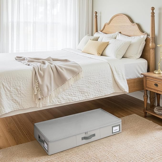 GRANNY SAYS 6.5-Inch Foldable Underbed Storage Box with Lid, Sturdy Frabic Organizer with Reinforced Bottom for Clothes, Shoes, Low-Profile Underbed Container for Bedroom, Closet,2 Pack, Grey