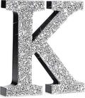 Qunclay 12'' Silver Crystal Diamond Bling Letters Crushed Diamond Decoration Wooden Glitter Letter with Screw and Hooks Rhinestone Gift for Wedding Y2k Mcbling Bedroom Wall Decor (Letter K)