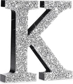 Qunclay 12'' Silver Crystal Diamond Bling Letters Crushed Diamond Decoration Wooden Glitter Letter with Screw and Hooks Rhinestone Gift for Wedding Y2k Mcbling Bedroom Wall Decor (Letter K)