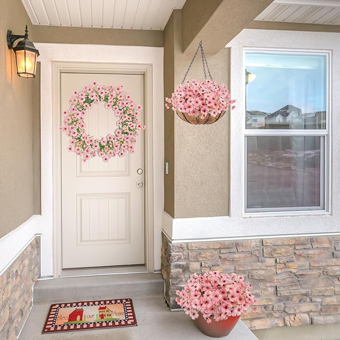 MACTING Artificial Flowers for Outdoors 6 Bundles Fake Spring Flowers UV Resistant No Fade Faux Plastic Flowers for Hanging Planters Window Patio Porch Yard Garden Indoor Outside Decoration,Pink