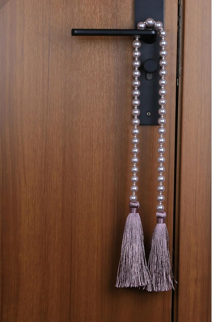 34 Inch Pearl Glass Bead Garland with Tassels - Elegant Boho Table Decor, Fringe Wall Hanging for Wedding, Party, Farmhouse Rustic Prayer Bead Home Decoration(2 Pack,Purple)