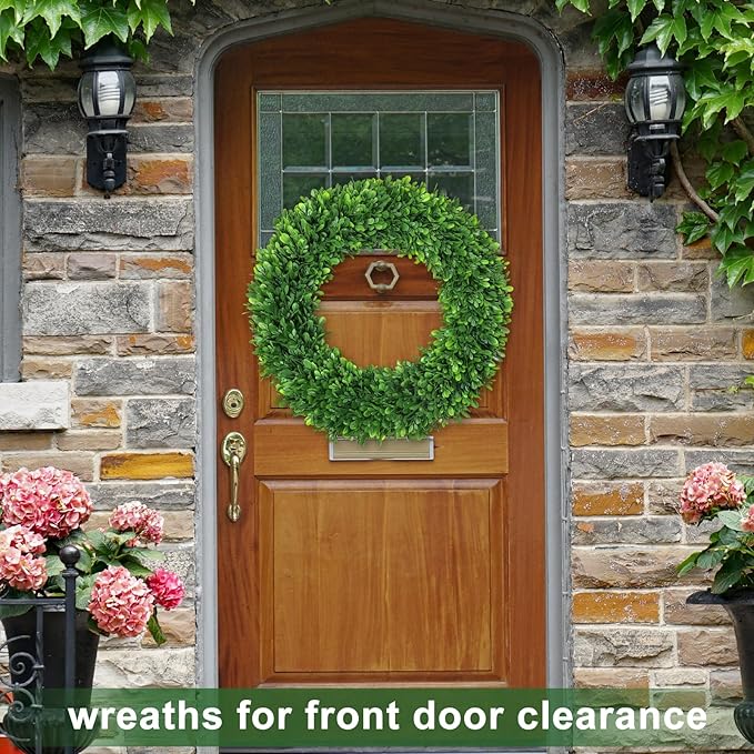 LZNPA Boxwood Wreaths for Front Door Realistic 22Inch，Spring Wreaths for Front Door Outside ，Front Door Wreath All Season，Green Wreath for Spring Farmhouse Porch Wall Wedding Room Home Decor