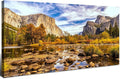 Yosemite Valley Mountain Wall Art Panorama of National Park Canvas Prints Nature Landscape Pictures Wall Decor Fall Stream Forest Painting Artwork for Living Room Bedroom Office Home Decorations