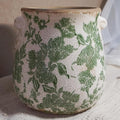 Vintage Green and White Ceramic Floral Vase Planter, Rustic Crackle Glaze Pottery Jar, Hand-Painted Floral Pot Design for Flowers or Plants, Farmhouse & Cottage Home Decor Accent