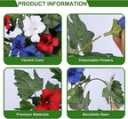 HyeFlora Artificial Flowers for Outdoors 2PCS Spring Faux Morning Glory Look Real Silk Flowers for Outside Planter UV Resistant Fake Flowers for Home Garden Balcony Yard Porch Deco (RedBlueWhite)