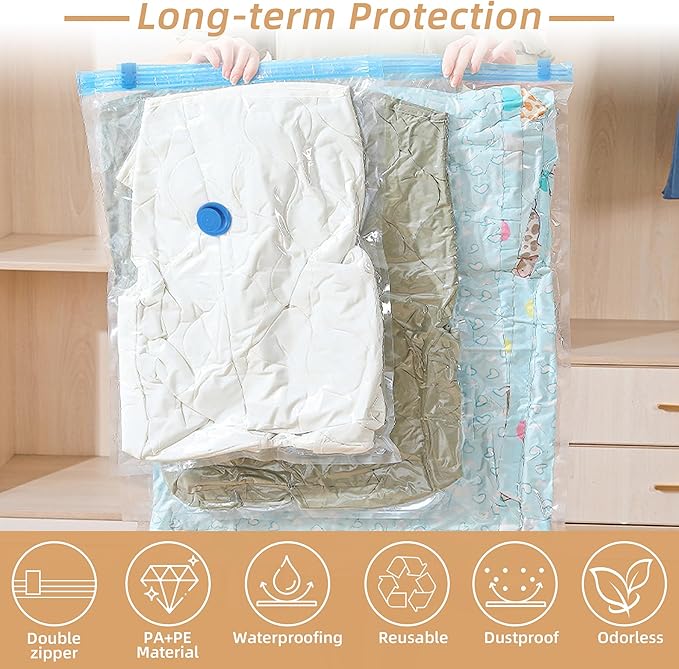 Travel Vacuum Bags with Rechargeable Pump,12 Pack Vacuum Storage Seal Bags for Clothing Suitcase Backpack, Space Saver Compression Clothes Storage Bag (12 Combo+ Electric Pump)