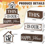 Cinnvoice 4 Pcs Farmhouse Tabletop Decor Rustic Family Blessed Home Table Centerpiece This Is Us Sign for Kitchen Shelf Desk Fireplace Mantel Tiered Tray Decor(Home This is Our Happy Place)