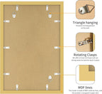 12x18 Picture Frame 3 Pack - Gold Poster Frame Display Pictures 11x17 with Mat or 12 x 18 Without Mat for Wall Hanging Horizontal and Vertical