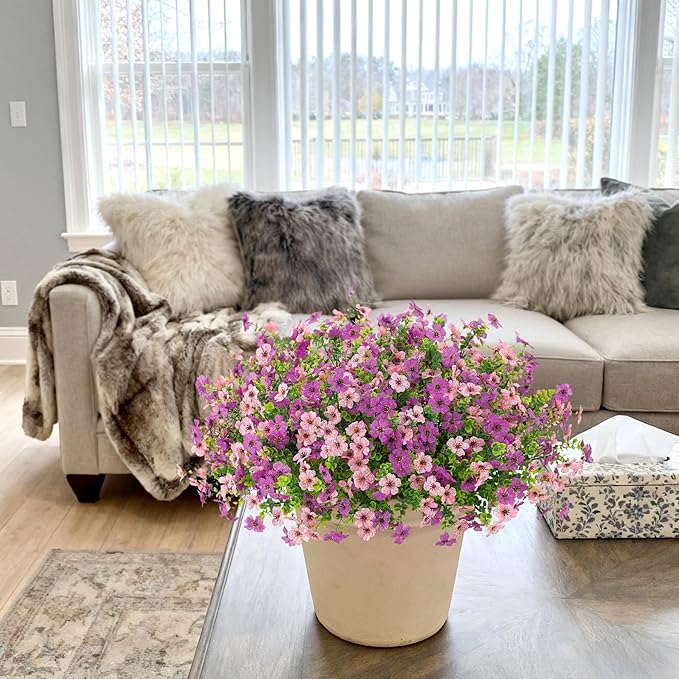 Artificial Fake Flowers Plants for Outdoor Spring Summer Decor, 12 Bundles Faux Silk Flowers for Outdoor Outside Planter Colorful Daisy UV Resistant Look Real for Front Door Porch Patio Yard