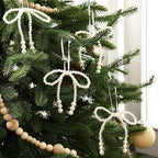 VioraWhite 12 Pcs Pearl Bow Ornaments Bowknot Tree Topper Decor Hanging Ornament Pendant Gift for Wedding Birthday Party Indoor Decoration (White)