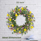 LLZLL Spring Decorations for Home 22" Spring Wreath Artificial Summer Wreaths with Eucalyptus Leaf Lavender and Daisy for Easter Indoor Outdoor Home Festival Celebrations