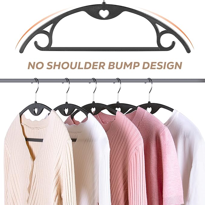 Plastic Hangers - Black Clothes Hanger No Shoulder Bumps & 360°Swivel Hook, Thin, Space Saving for Closet, Non Slip, Fit for Suits Pants Heavy Duty Adult Coat - 30 Pack