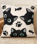 Embroidered Throw Pillow Cover 18x18 Inch - Spring Summer Boho Decorative Pillow Cover with Zipper for Living Room Couch Sofa Bed Aesthetic Design Three Cat Bone Cushion Pillowcase