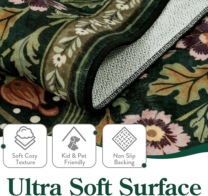 Moynesa Floral 10x14 Area Rugs for Living Room, Green Extra Large Rug for Bedroom Boho Washable Dining Room Rug, Non Slip Ultra Thin Soft Floor Carpet for Home Office Farmhouse, Green