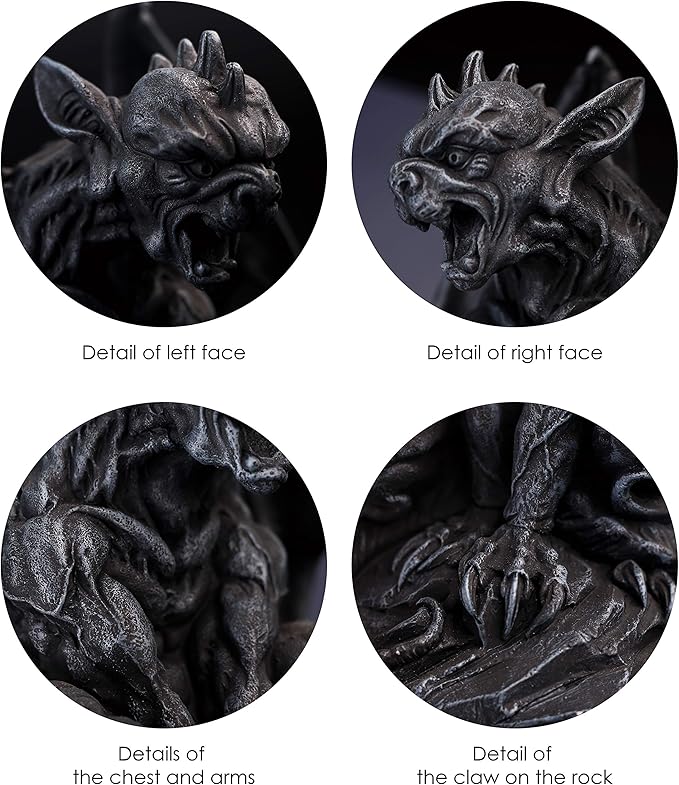 JORAE Winged Gargoyle Statue Indoor Outdoor Home Decor Sitting Guardian Sculpture Halloween Figurines, 9 in, Polyresin