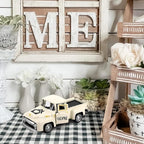Vintage White Truck Decor with Heart Farmhouse Tiered Tray Decor Vintage Mini Truck Bookshelf Table Decors