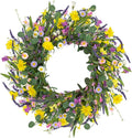 LLZLL Spring Decorations for Home 22" Spring Wreath Artificial Summer Wreaths with Eucalyptus Leaf Lavender and Daisy for Easter Indoor Outdoor Home Festival Celebrations