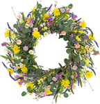 LLZLL Spring Decorations for Home 22" Spring Wreath Artificial Summer Wreaths with Eucalyptus Leaf Lavender and Daisy for Easter Indoor Outdoor Home Festival Celebrations