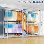 Ulif E12 Max Clothes Rack，Heavy Duty Freestanding Garment Rack with Shelves，Metal Clothing Closet Storage System for Hanging Clothes，83" W x 16" D x 76.5" H, Hold 1060 lbs，White