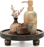 EOSAHR Pine Wood Farmhouse Display Risers for Bathroom Decor - Decorative Tray for Kitchen Counter Decor - Rustic Style Wood Pedestal Stand for Coffee Table (Distressed Black)