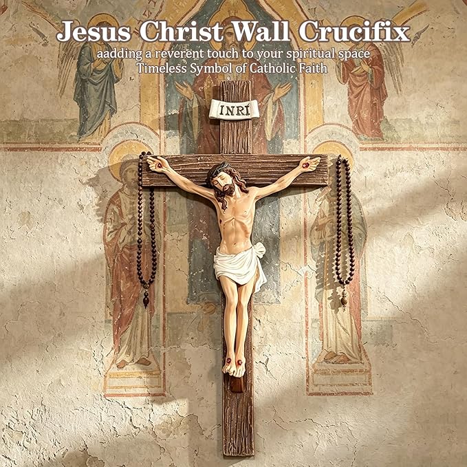 XUEMEKO Crucifix Wall Cross, 10.3" H Catholic Crucifix for Wall, Resin Jesus Cross Home Decor, Handcrafted Crucifijos Catolicos, Religious Wall Decor for Home Altar Church Gift