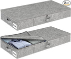 Under Bed Storage Container Bins 2 Pack, 4 Inch Thin Low Profile Underbed Clothes Storage Organizer for Dorm & Home, Use for Blanket and Toy Storage Box W/ Sturdy Bottom/Sides, Foldable Thick Fabric