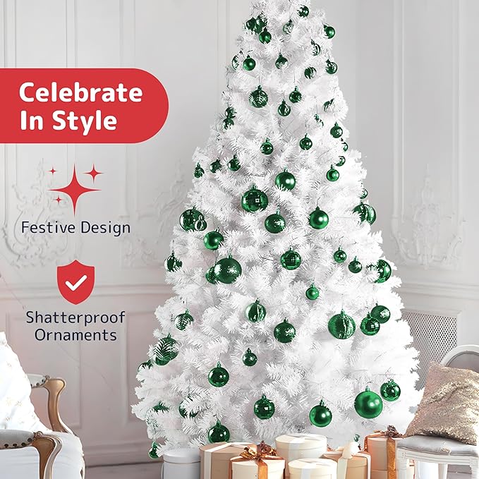 Prextex 36 Piece Christmas Ornaments Set - Emerald Green Christmas Tree Decorations - Shatterproof Ball Ornaments in Small, Medium, and Large Sizes - Durable Holiday Decor for Indoor and Outdoor Use
