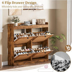 GarveeHome Shoe Cabinet Rattan with 4 Flip Drawers, Wooden Freestanding Shoe Organizer with Adjustable Shelves, Shoe Storage for Entryway, Closet, Hallway