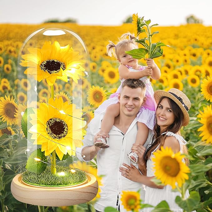 Valentines Day Rose Gifts for Her,Valentines Gifts for Women,Valentines Birthday Gifts for Women,Valentine's Day Flowers Gifts for Mom Girlfriend Wife,Sunflower In A Glass Dome Gifts for Valentine Day