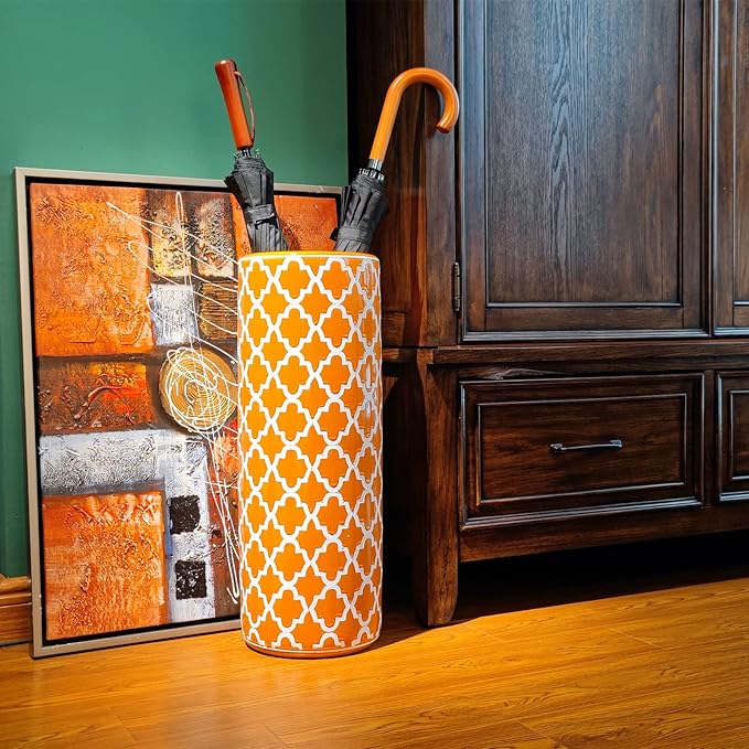 Porcelain Ceramic Umbrella Stand Umbrella Holder Modern Style Floor Vase for Storing Canes Walking Sticks for Entryway Indoor Decor 24‘’High
