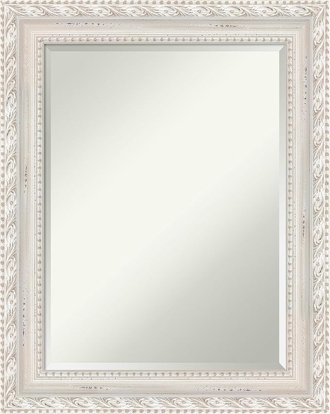 Amanti Art White Wall Mirror 30x24 Opera Off White Rectangle Bathroom Mirror for Wall Decor Living Room, Medium Traditional Wood Frame, Hangs Horizonally and Vertically, Bathroom Decor, Beveled Edge