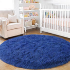 3'x3' Blue Round Rug for Bedroom, Ultra Soft Fluffy Circle Rug for Kids Girls Boys Room, Cute Small Shag Rugs for Living Room Playroom Teen Room Home Decor Rug
