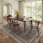 Washable 8x10 Area Rugs for Living Room, Boho Non-Slip Vintage Distress Large Rugs for Bedroom Dining Room Nursery Office, 0.3" Neutral Oriental Throw Thin Carpet, Black/Brown/Blue/Multi