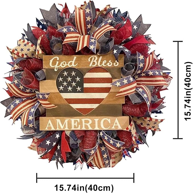 Patriotic Wreaths for Front Door, New 250th Anniversary Decorations, 4th of July Decorations Outdoor, Handcrafted Memorial Day Wreaths, Festival Celebration USA Flag Printed Wreath (C)