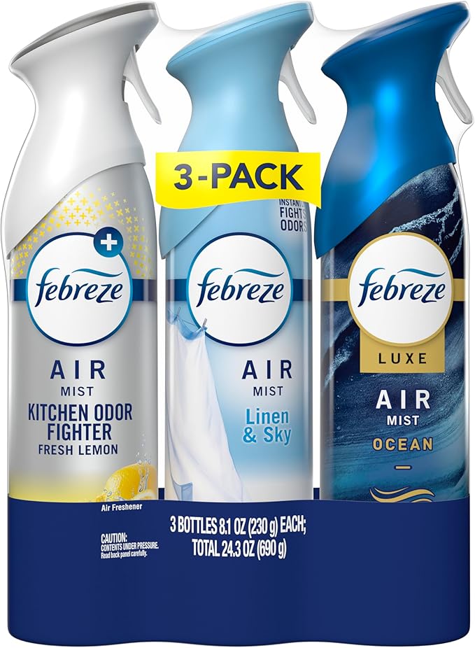 Febreze Air Mist, Air Freshener Spray, Odor Fighting Room Spray, Deodorizer for Home Bathroom Kitchen Office Apartment Dorm Room Classroom, Kitchen Base Mix, 8.1oz, 3ct