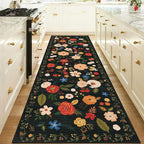 U'Artlines 2'6" x 8' Boho Runner Rug for Hallways Kitchen Colorful Floral Soft Non Slip Washable Floor Carpet Runners for Entryway Laundry Room Bathroom Black Green