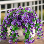 Artificial Fake Hanging Flowers Plants for Outdoor Decoration, 2PCS Faux Silk Morning Glory Long Vines Stems UV Resistant Look Real for Spring Summer Outside Home Porch Patio, Purple