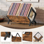 YATINEY Vinyl Record Holder, Record Storage Rack Holds 80-100 LP，Wooden and Metal Record Organizer, Quick Assembly Magazine Holder for CDs, Magazine, Albums, Rustic Brown and Black CJ06BR