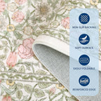 GarveeHome Pink and Green Vintage Floral Washable Rugs 8x10 for Living Room Boho Retro Botanical Rug Low Pile Stain Resistance Non Slip Carpet for Bedroom Nursery Dining Room