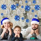 OuMuaMua Winter Christmas Snowflake Decorations Indoor, 24PCS 3D Silver Blue Snowflakes Christmas Hanging Ornaments for Home Xmas Xmas Holiday Winter Wonderland New Year Party Decor Supplies