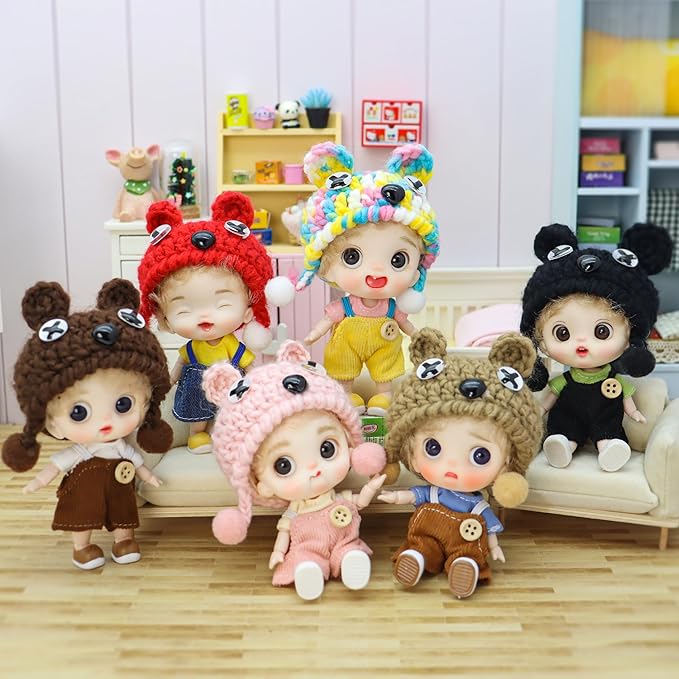 Cute BJD Blind Box,2 Random Poseable Dolls with Handmade Outfits & Crochet Hats,Birthday Gift for Girls,Surprise Mystery Box-Puff Bear Series