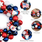 Valery Madelyn 4th of July Ball Wreath for Front Door with Lights, Red White Blue Patriotic Gnome Wreath Memorial Day Decorations with Ball Ornaments for USA 250th Anniversary Summer, 13"