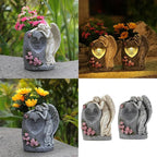 Solar Power Angelic Sculpture Memorials Vase Weather Resistant Resins Grave Decoration for Cemetery Garden