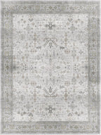 Lessymo Washable Rugs for Living Room, 9x12 Large Area Rug for Bedroom Dining Home Office, Soft Non-Slip Vintage Geometric Oushak Carpet, Boho Neutral Farmhouse Decor, Taupe Grey