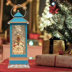 12" Christmas Snow Globe Lantern with Snowman - Water Swirling Glitter LED Light Lantern with Music - Vintage Xmas Gifts - USB Plug or Battery Operated Home Decor (Snowman family)