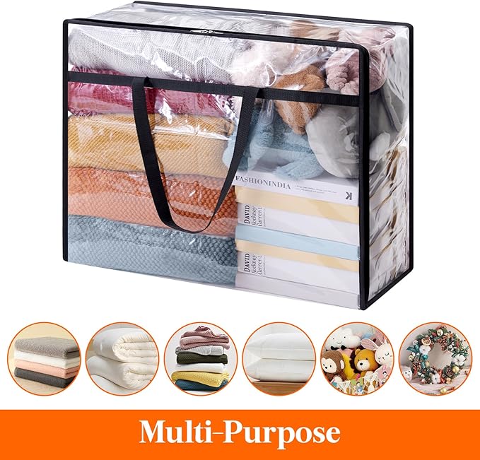 Lifewit 4 Pack Clear Clothes Storage Bags, 95L Plastic Blanket Storage Bag, Vinyl Foldable Moving Bags with Zipper, Closet Organizers and Storage Containers for Bedding, Duvet, Comforter