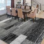FlyDOIT Modern Geometric Patchwork Area Rug, 8x10 Grey Large Rugs for Living Room, Rockwood Collection Indoor Rugs for Bedroom, Throw Carpet Floor Decor for Entryway Dining Room Office Nursery